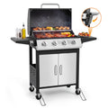 SEGMART 4 Burner BBQ Propane Gas Grill, Stainless Steel 40,000 BTU Patio Garden Barbecue Grill with Folding Side Tables, Thermometer & Bottle Opener