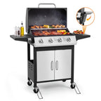 SEGMART 4 Burner BBQ Propane Gas Grill, Stainless Steel 40,000 BTU Patio Garden Barbecue Grill with Folding Side Tables, Thermometer & Bottle Opener