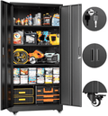 SOLAURA 73 in Metal Storage Cabinet with Wheels, Garage Rolling Cabinet with Locking Doors and 4 Adjustable Shelves, Lockable Tool Storage Cabinets