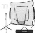 SPECSTAR 7x7Ft Baseball Softball Practice Net with Batting Tee and Carry Bag for Hitting Pitching, Black