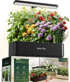 SUNCOZE 12 Pod Hydroponic Growing System, Indoor Herb Garden with 24W Powerful Output, 4L Water Tank, Black