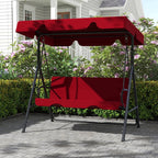 Skandiquip 3 Seats Outdoor Porch Swing with Adjustable Canopy, Adult Patio Glider Swing for Backyard, Heavy Duty Steel Frame, Red