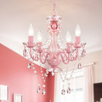 Small Pink Chandelier, 4-Light Acrylic Crystal Ceiling Lights for Girls Bedroom, Nursery, Playroom