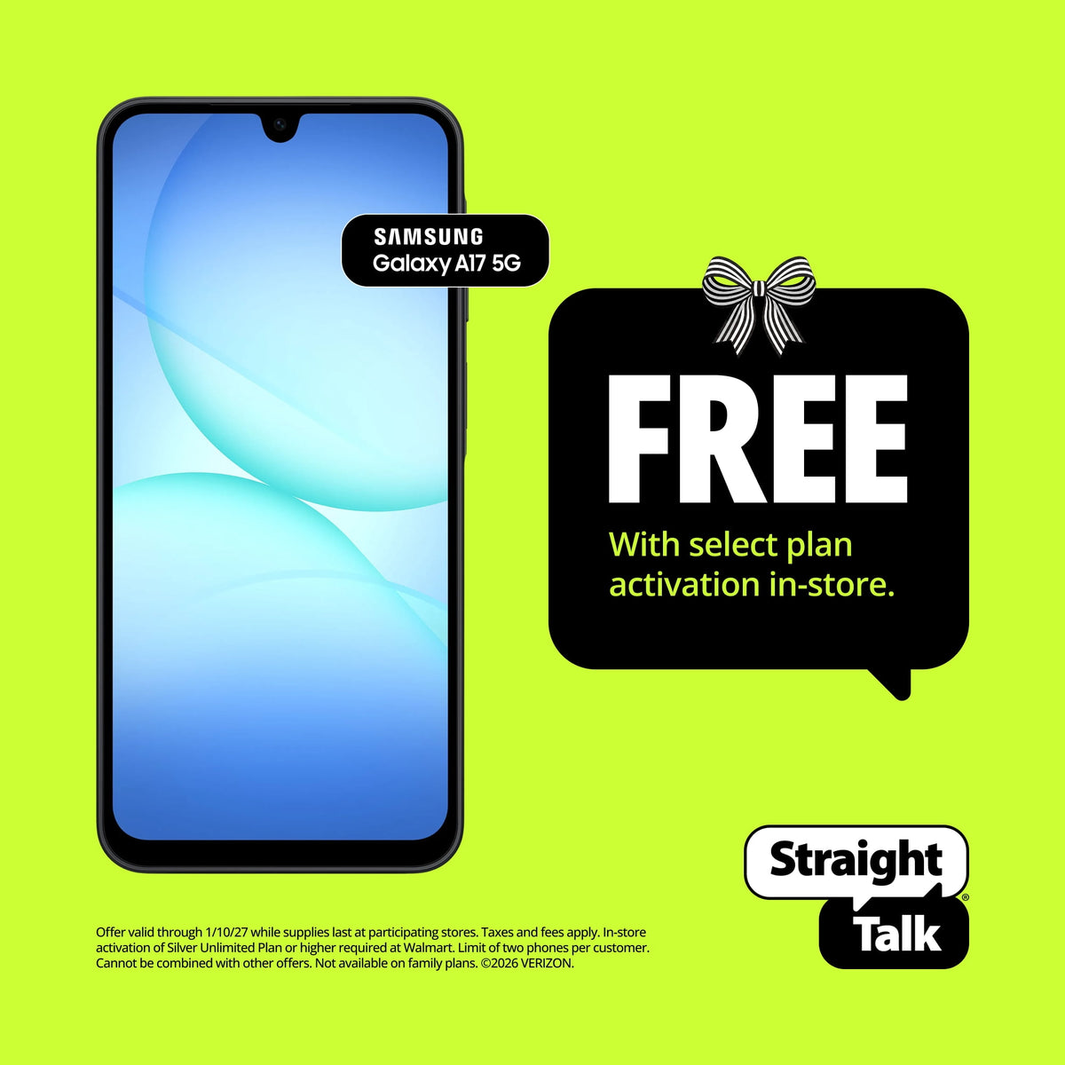 Straight Talk Samsung Galaxy A17, 5G, 128GB, Black - Prepaid Smartphone [Locked to Straight Talk]