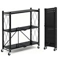 TAIMASI 3-Tier Foldable Metal Shelf with Wheels, Heavy-Duty Movable Wire Rack for Garage, Kitchen, Basement, Pantry Storage, 28''L x 13.4''W x
