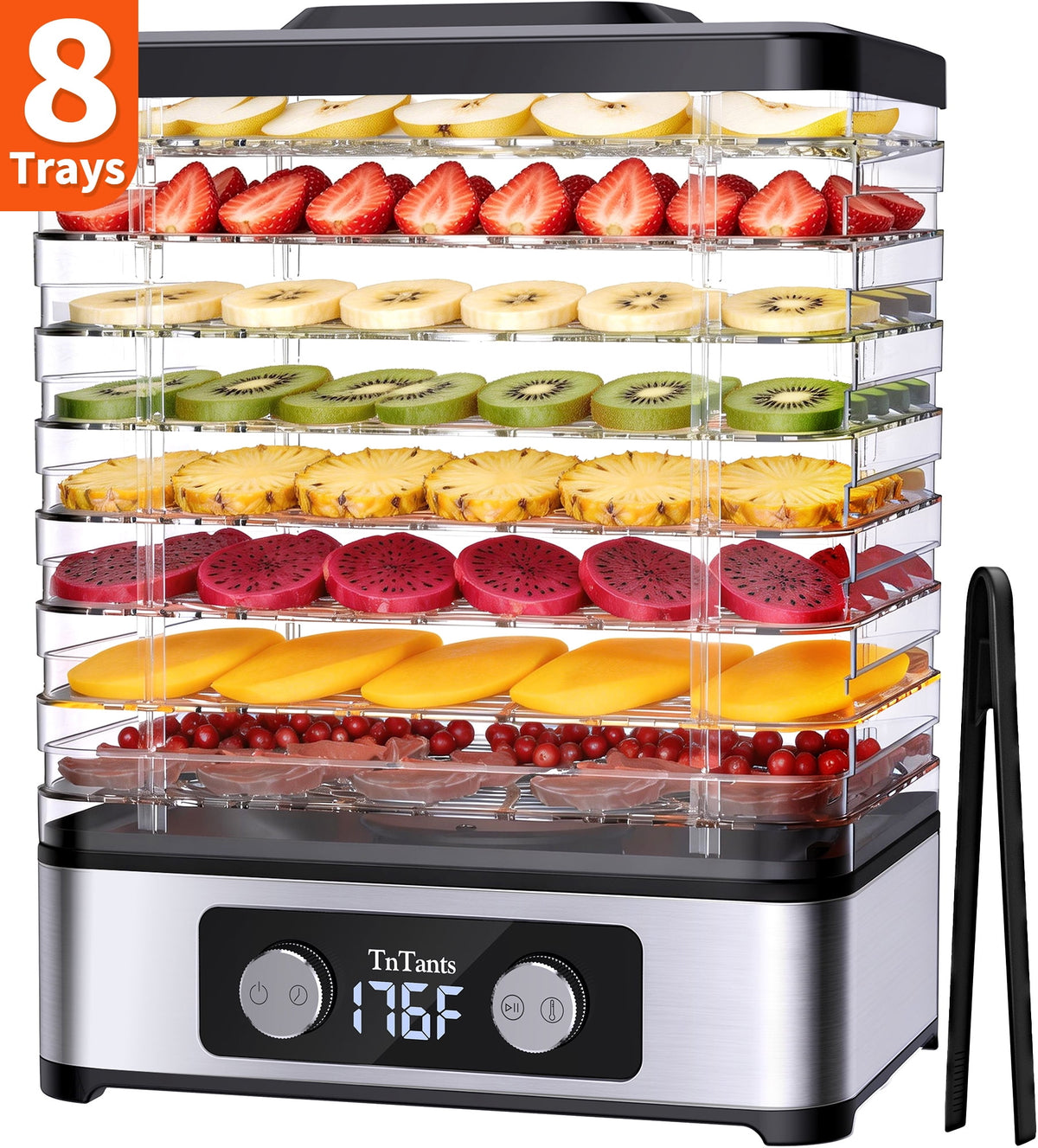 TNTANTS Food Dehydrator, 8 Trays Electric Dehydrator with Adjustable 48H Timer & 95-176℉ Temperature Control, Dehydrator for Food and Jerky, Fruits