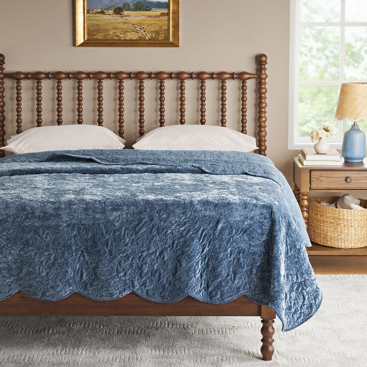 The Pioneer Woman Eloise Floral Velvet Quilt, Full/Queen, Blue Dust