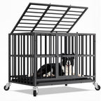 Time Ray 38 inch Dog Crate for Medium Dog with Steel Escape Proof,Heavy Duty Indestructible Dog Kennel with Double Doors,Lockable Wheels and