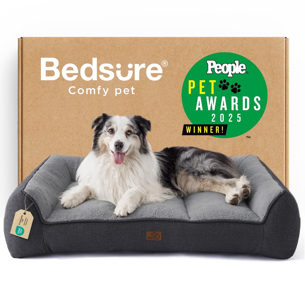U by Bedsure Orthopedic Dog Bed for Extra Large Dogs - Extra Thick Foam XL Pet Couch Sofa with Bolster Sides, Waterproof Washable Sherpa Cover, Grey
