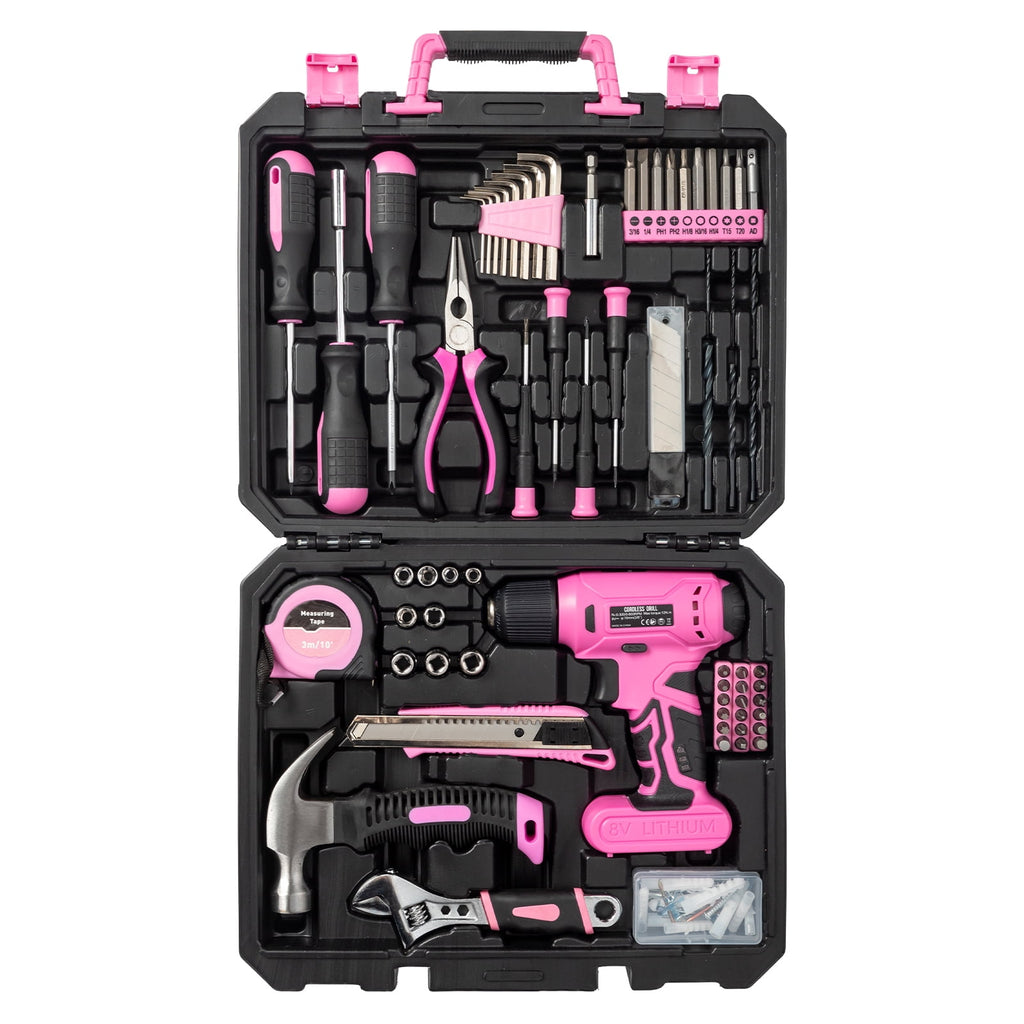 UBesGoo 146pcs Power Tool Combo Kits with 8V Cordless Drill, 10MM 3/8'' Keyless Chuck, Professional Home Household Kit DIY Hand Tool Set