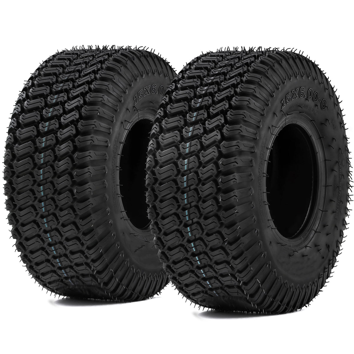 Uforic Set of 2 15x6.00-6 Lawn Mower Turf Tires, Heavy Duty 4 Ply Tubeless Replacement Tires, 570 LBS Max Load Capacity for Riding Lawn Tractors &
