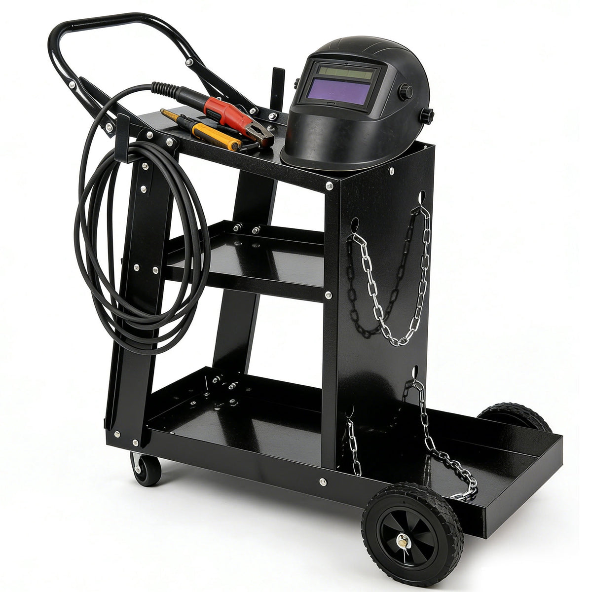 Welding Cart, 3-Tier Welder Cart Heavy Duty with 400 Lbs Weight Capacity, 360° Swivel Wheels, Tank Storage Safety Chains, Rolling MIG Welder Cart for