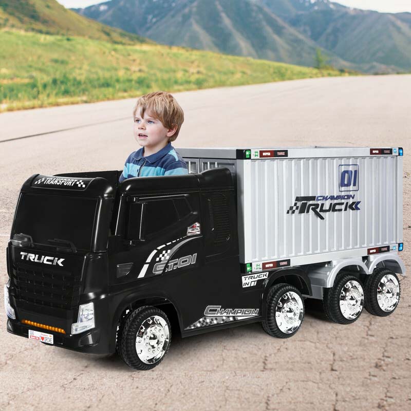 Kids Ride-On Semi-Truck With Detachable Container, 8 Wheels, 12V 7Ah Battery And Remote Control