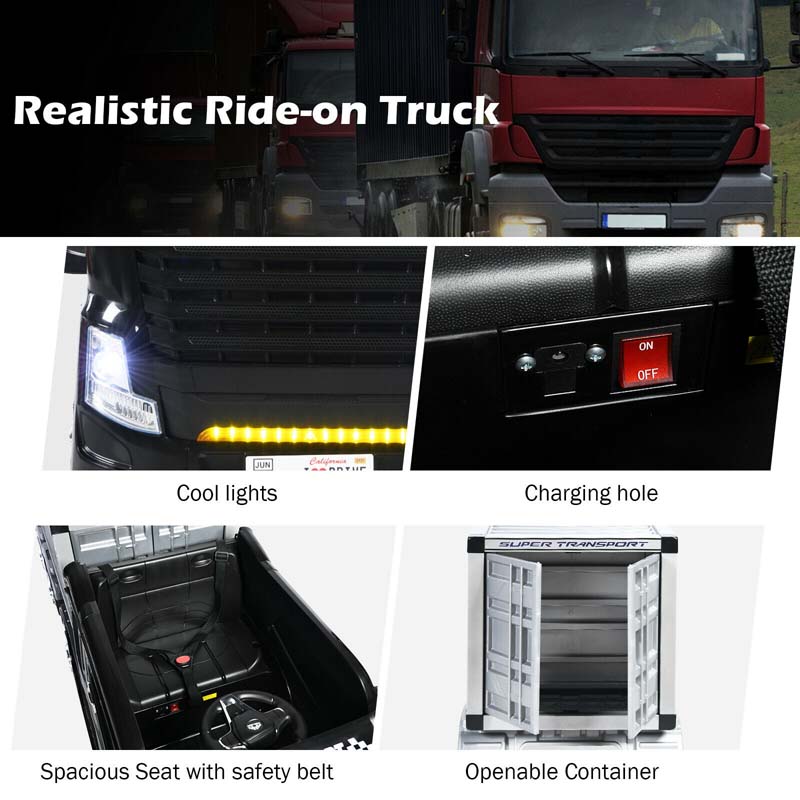 Kids Ride-On Semi-Truck With Detachable Container, 8 Wheels, 12V 7Ah Battery And Remote Control