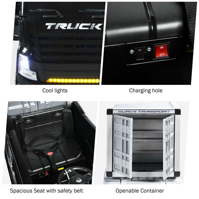 Kids Ride-On Semi-Truck With Detachable Container, 8 Wheels, 12V 7Ah Battery And Remote Control