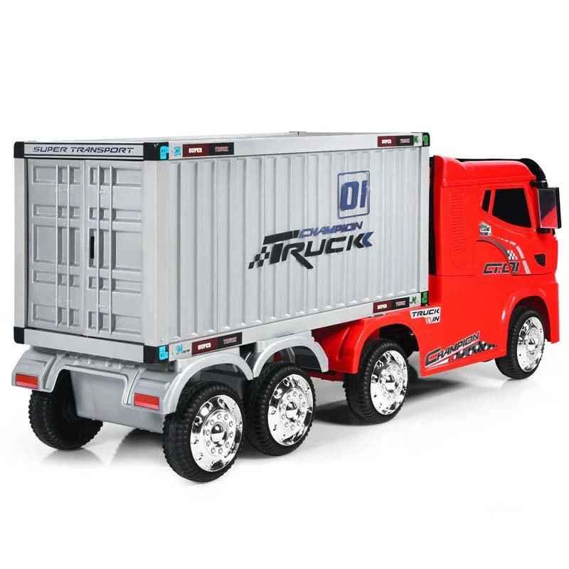 Kids Ride-On Semi-Truck With Detachable Container, 8 Wheels, 12V 7Ah Battery And Remote Control