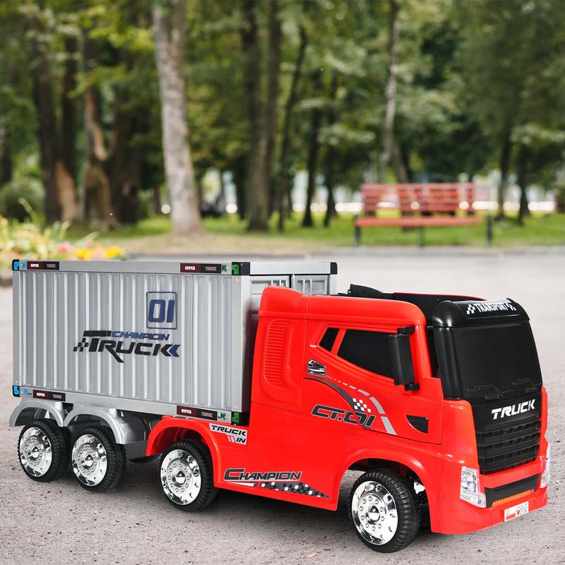 Kids Ride-On Semi-Truck With Detachable Container, 8 Wheels, 12V 7Ah Battery And Remote Control