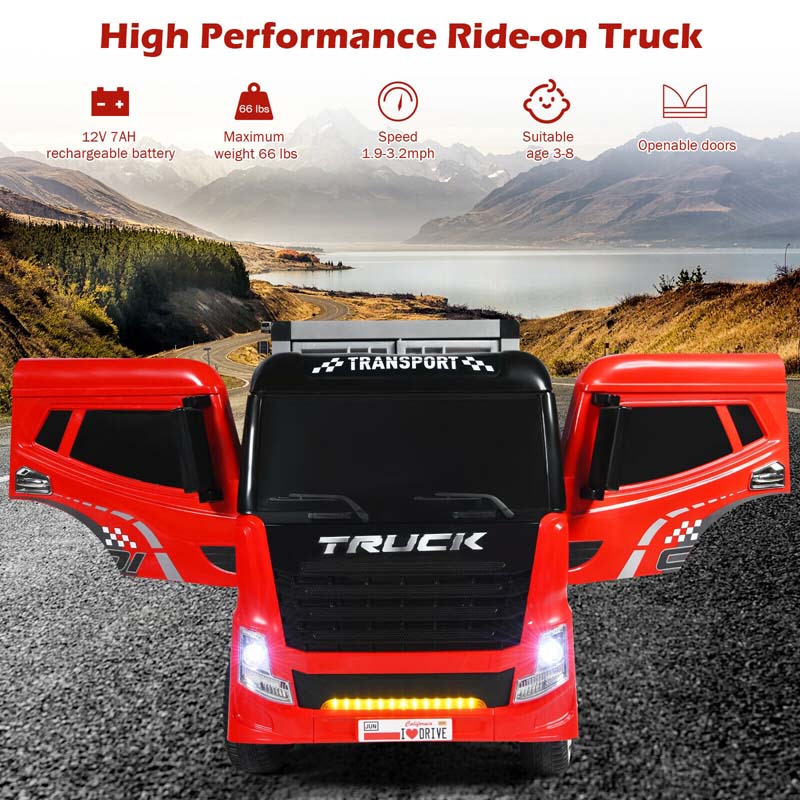 Kids Ride-On Semi-Truck With Detachable Container, 8 Wheels, 12V 7Ah Battery And Remote Control