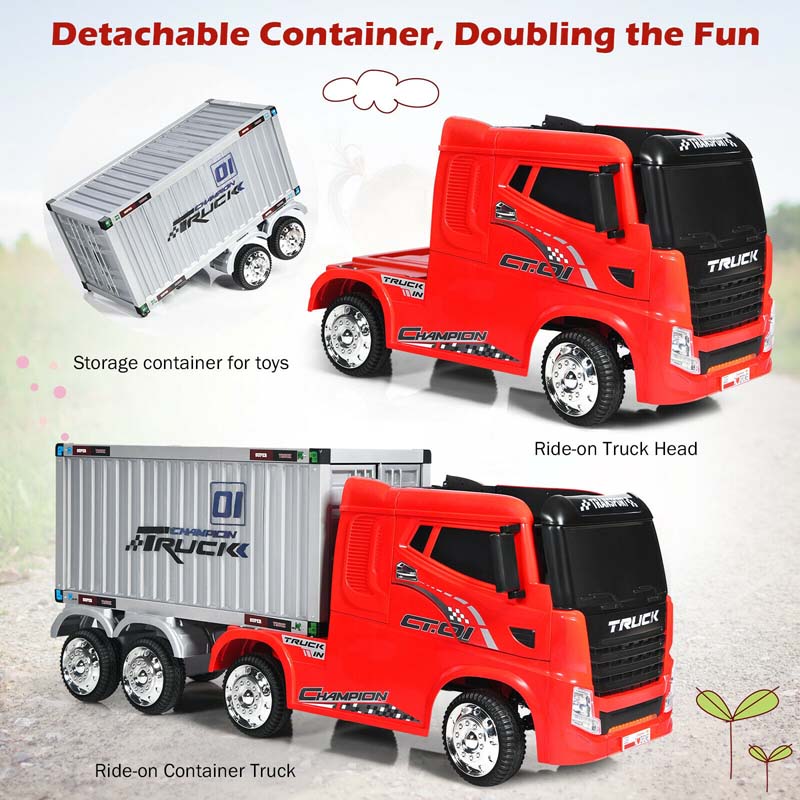 Kids Ride-On Semi-Truck With Detachable Container, 8 Wheels, 12V 7Ah Battery And Remote Control