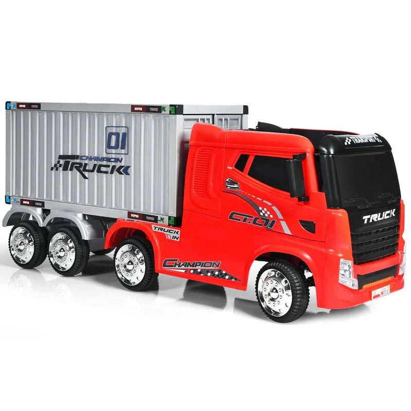 Kids Ride-On Semi-Truck With Detachable Container, 8 Wheels, 12V 7Ah Battery And Remote Control