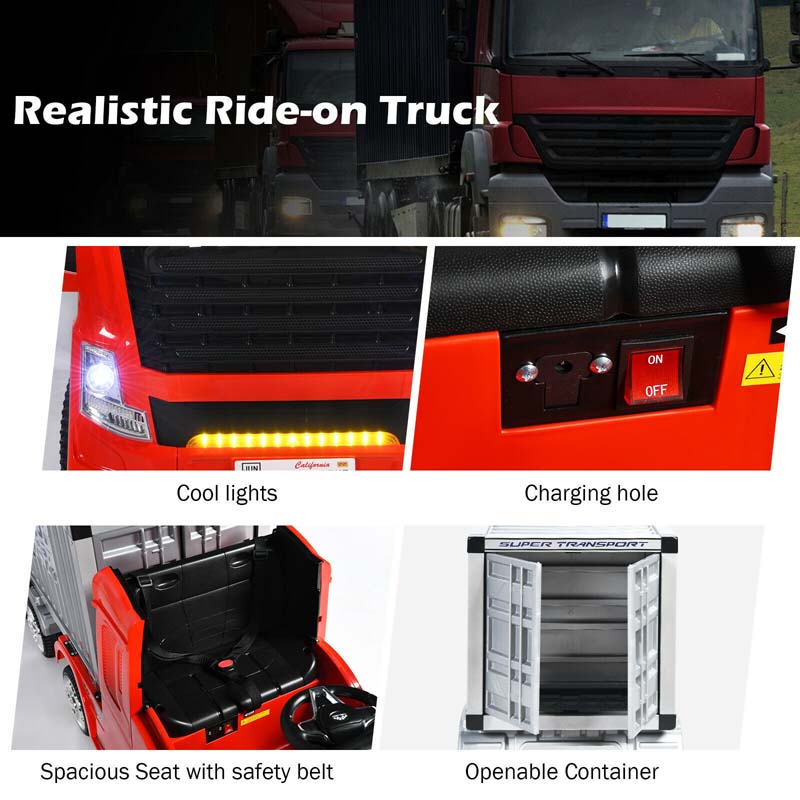 Kids Ride-On Semi-Truck With Detachable Container, 8 Wheels, 12V 7Ah Battery And Remote Control