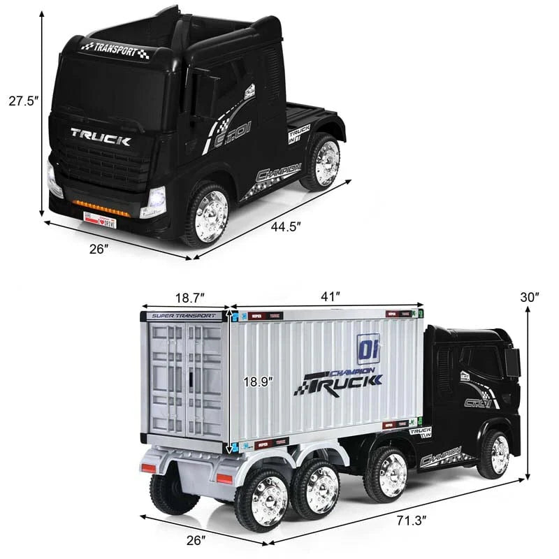 Kids Ride-On Semi-Truck With Detachable Container, 8 Wheels, 12V 7Ah Battery And Remote Control