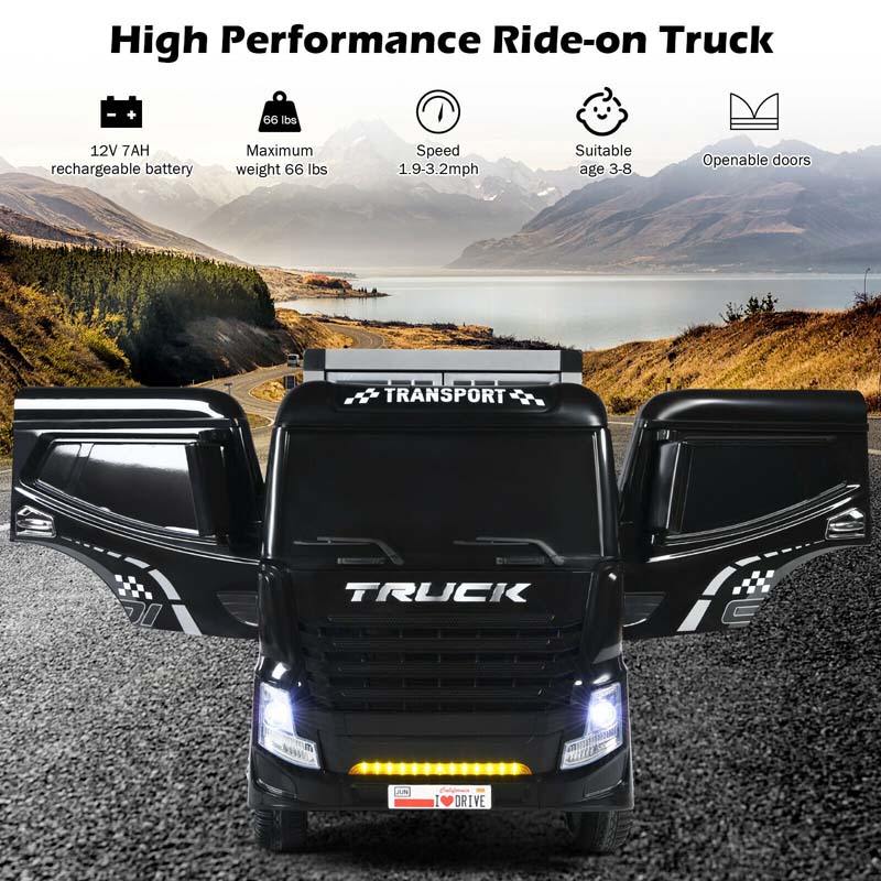 Kids Ride-On Semi-Truck With Detachable Container, 8 Wheels, 12V 7Ah Battery And Remote Control
