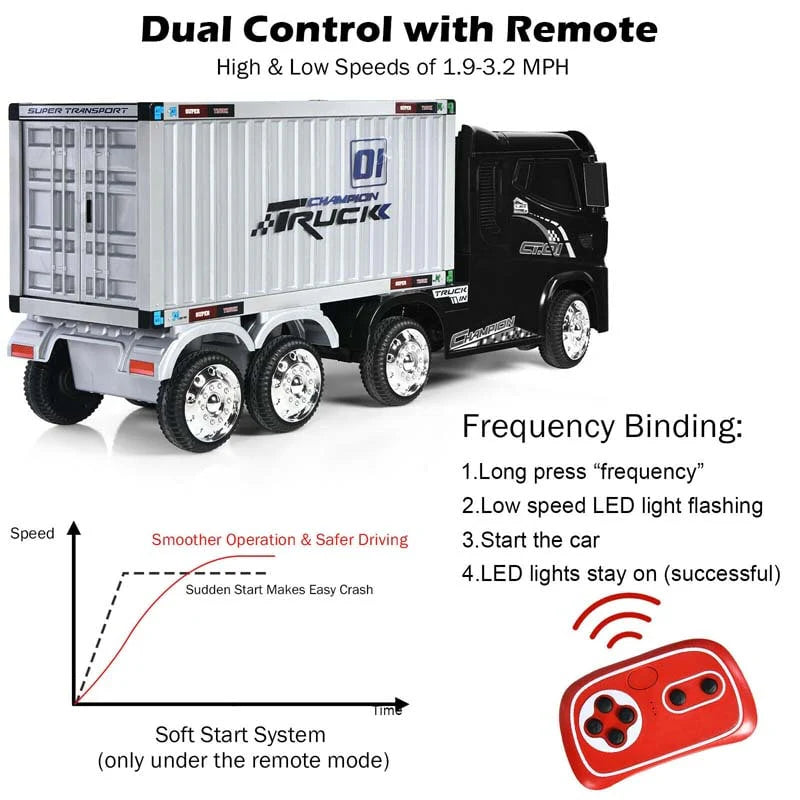 Kids Ride-On Semi-Truck With Detachable Container, 8 Wheels, 12V 7Ah Battery And Remote Control
