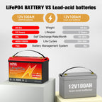 12V 100Ah LiFePO4 Lithium Battery,MOSEWORTH RV,Solar,Trolling Motor,Camping,Marine,off-Grid,Low Temp Cut off