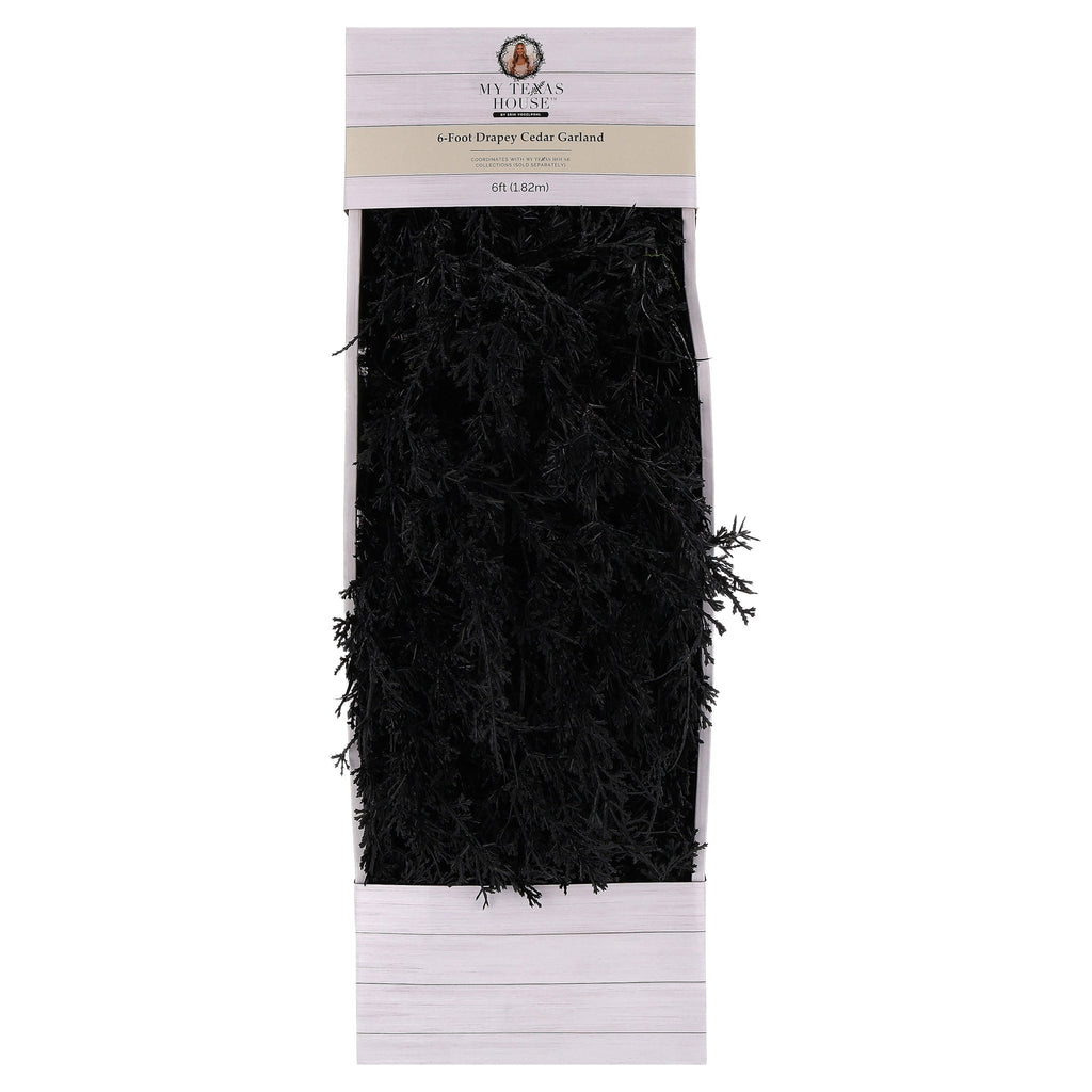 My Texas House Halloween Drapey Faux Cedar Garland, Black, 6'