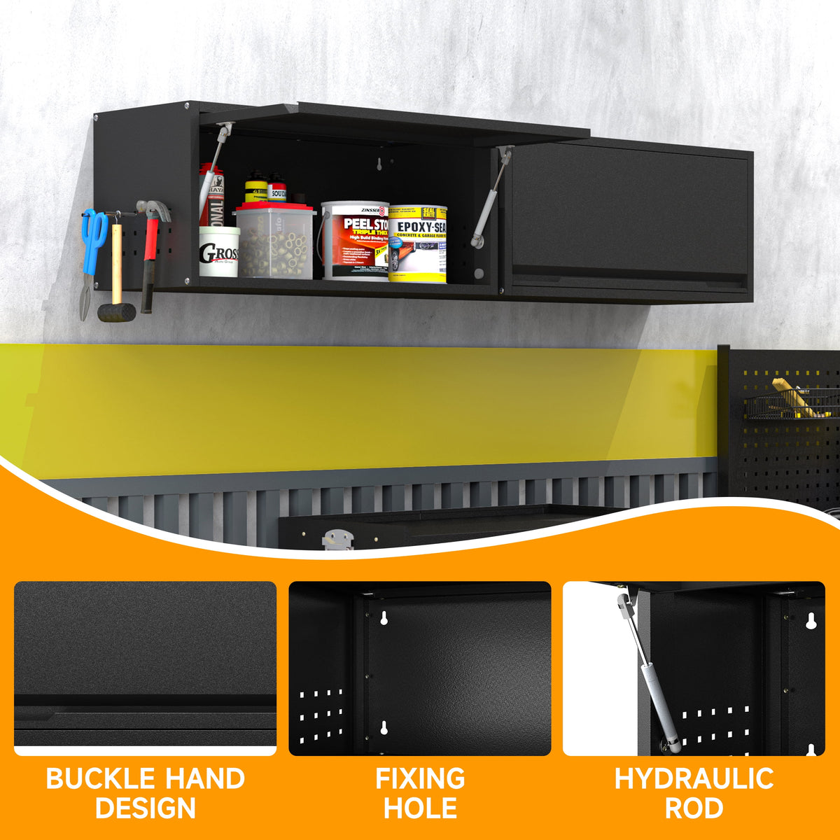 Metal Garage Wall Cabinet with Doors Side with Holes,Wall Mounted Metal Storage Cabinet with Up-Flip Door ,Garage Storage Cabinet for Garage