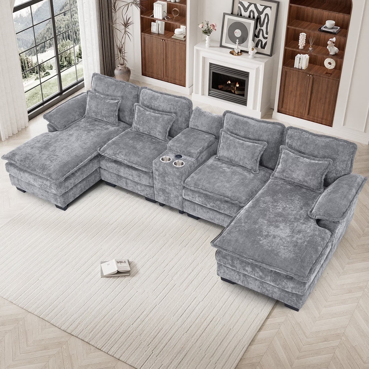 Wiilayok U-Shaped Modular Sectional Sofa, 124 inch Extra Deep Chenille, Storm Gray