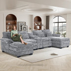 Wiilayok U-Shaped Modular Sectional Sofa, 124 inch Extra Deep Chenille, Storm Gray