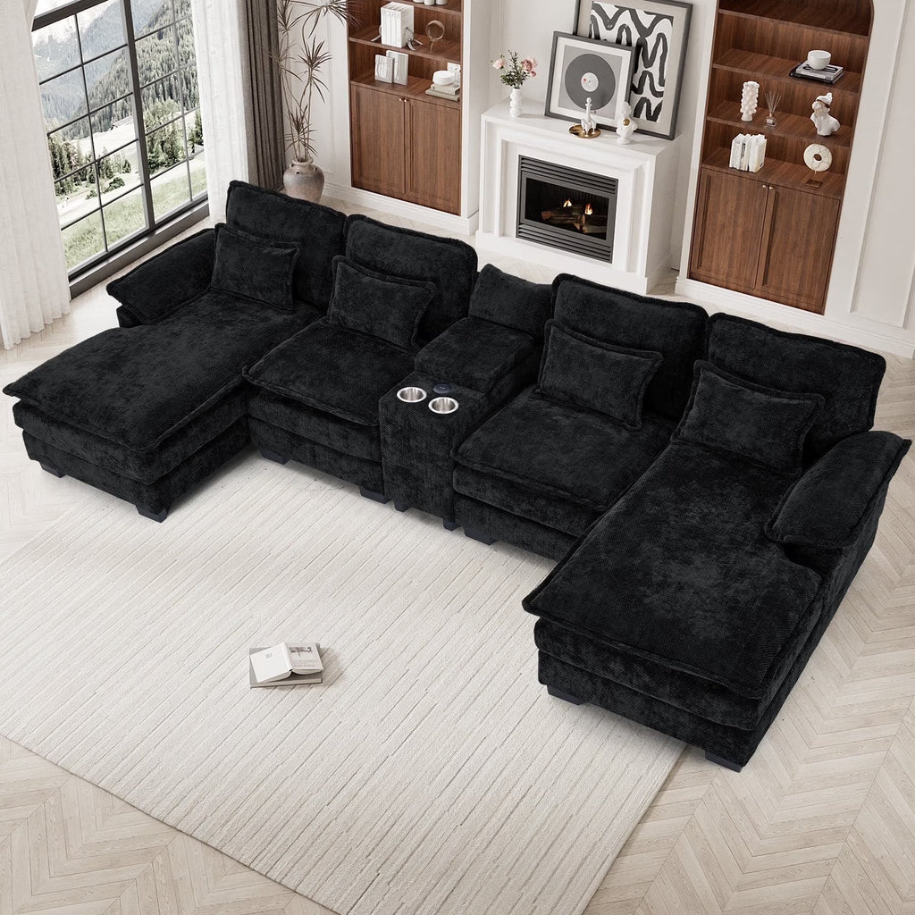 Wiilayok U-Shaped Modular Sectional Sofa, 124 inch Extra Deep Chenille, Storm Gray