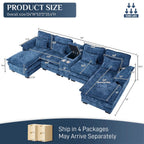 Wiilayok U-Shaped Modular Sectional Sofa, 124 inch Extra Deep Chenille, Storm Gray