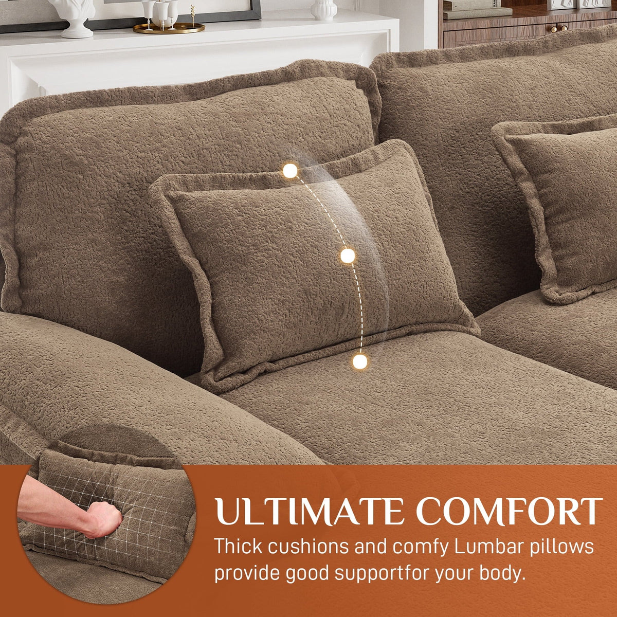 Wiilayok U-Shaped Modular Sectional Sofa, 124 inch Extra Deep Chenille, Storm Gray