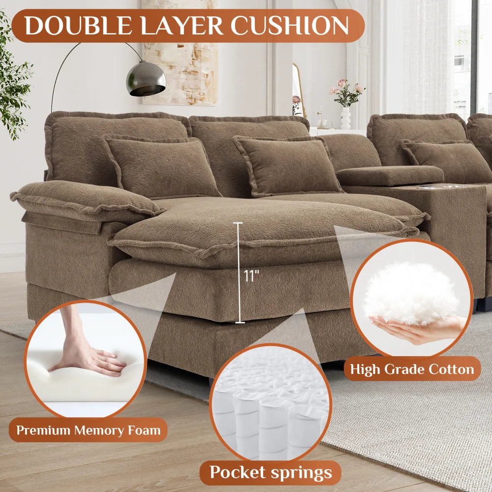 Wiilayok U-Shaped Modular Sectional Sofa, 124 inch Extra Deep Chenille, Storm Gray