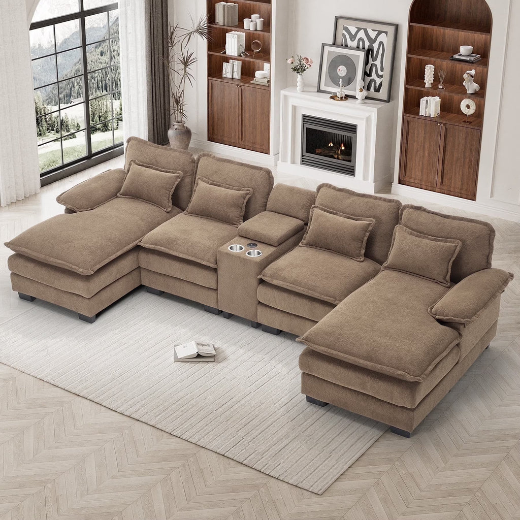 Wiilayok U-Shaped Modular Sectional Sofa, 124 inch Extra Deep Chenille, Storm Gray