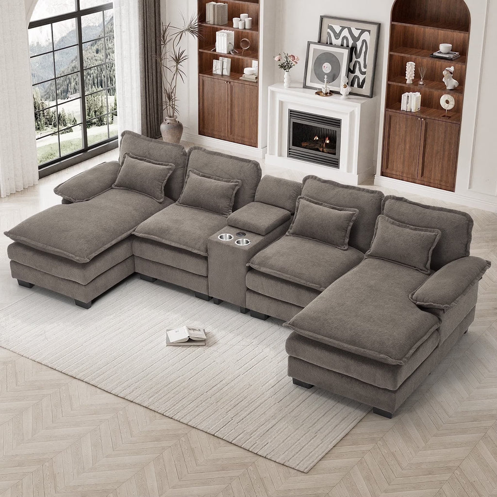 Wiilayok U-Shaped Modular Sectional Sofa, 124 inch Extra Deep Chenille, Storm Gray