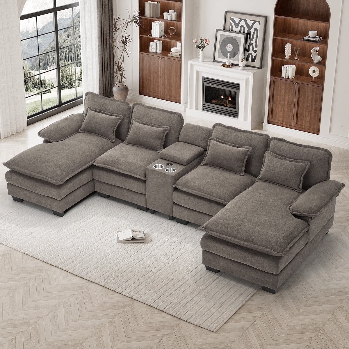 Wiilayok U-Shaped Modular Sectional Sofa, 124 inch Extra Deep Chenille, Storm Gray