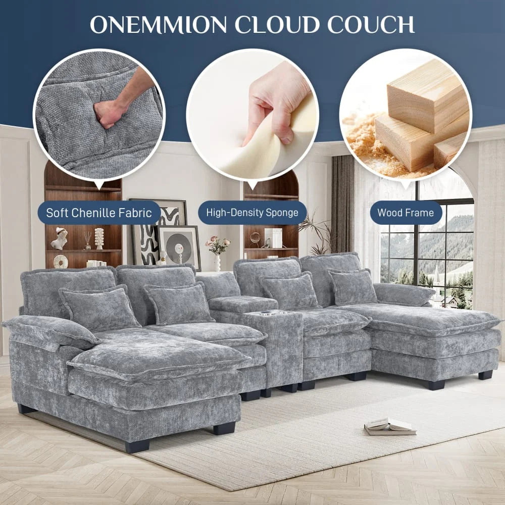 Wiilayok U-Shaped Modular Sectional Sofa, 124 inch Extra Deep Chenille, Storm Gray