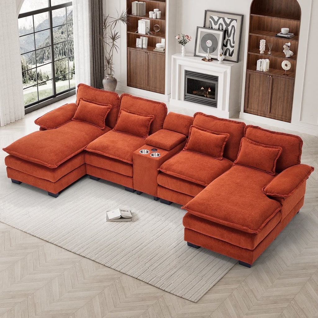 Wiilayok U-Shaped Modular Sectional Sofa, 124 inch Extra Deep Chenille, Storm Gray