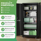SOLAURA 73 in Metal Storage Cabinet with Wheels, Garage Rolling Cabinet with Locking Doors and 4 Adjustable Shelves, Lockable Tool Storage Cabinets