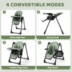 AILEEKISS Foldable High Chair for Baby, Toddler Eating Chair with Detachable Double Trays, Green