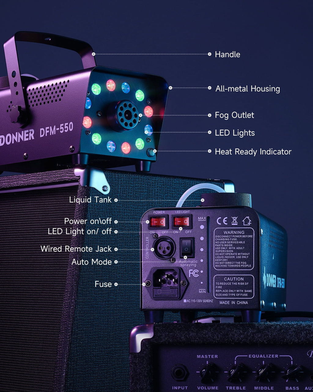 Donner Halloween Fog Machines 600W, 3000 CFM, 13 Colors, 12 RGB LED Lights, Smoke Machine for Party Wedding