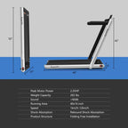 2 In 1 Folding Treadmill, 2.25 HP, 40 in x 16 in Running Area, Dual Display And App Control