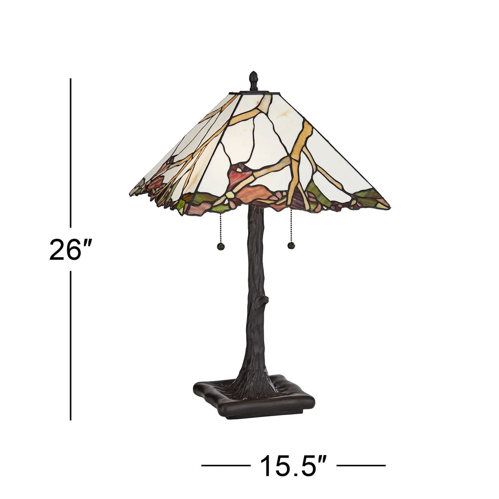 Robert Louis Tiffany Table Lamp 26 inch High Dark Bronze Cherry Blossom Stained Art Glass Shade