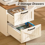 63in Farmhouse L-Shaped Executive Desk With Drawers, Storage Shelf And Power Outlets - Antique White