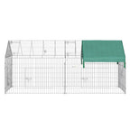 PawHut Small Animal Playpen Yard Fence With Roof, Green - 87in