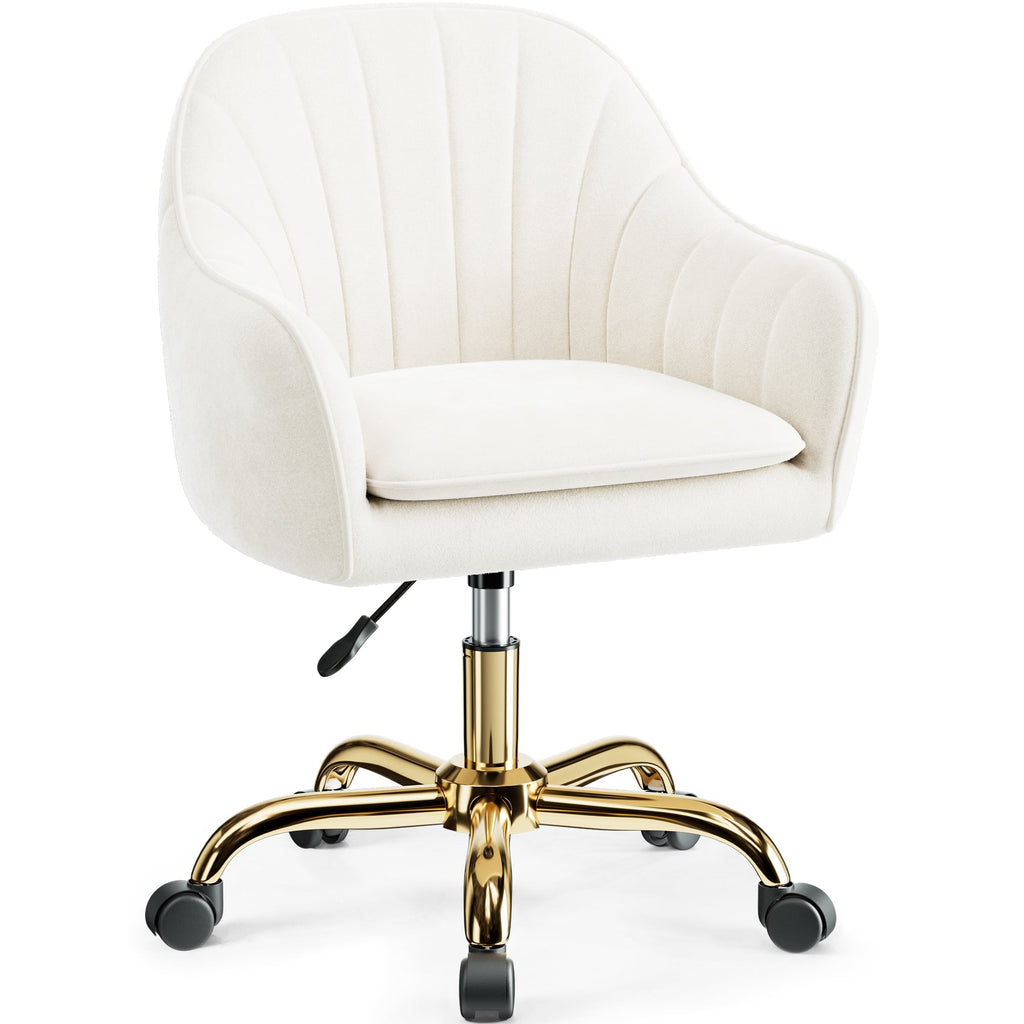 COOLHUT Office Desk Chair with Padded, Velvet Vanity Chair with Back and Wheels, Comfy Home Office Chiar with Gold Legs, Height Adjustable, Rolling